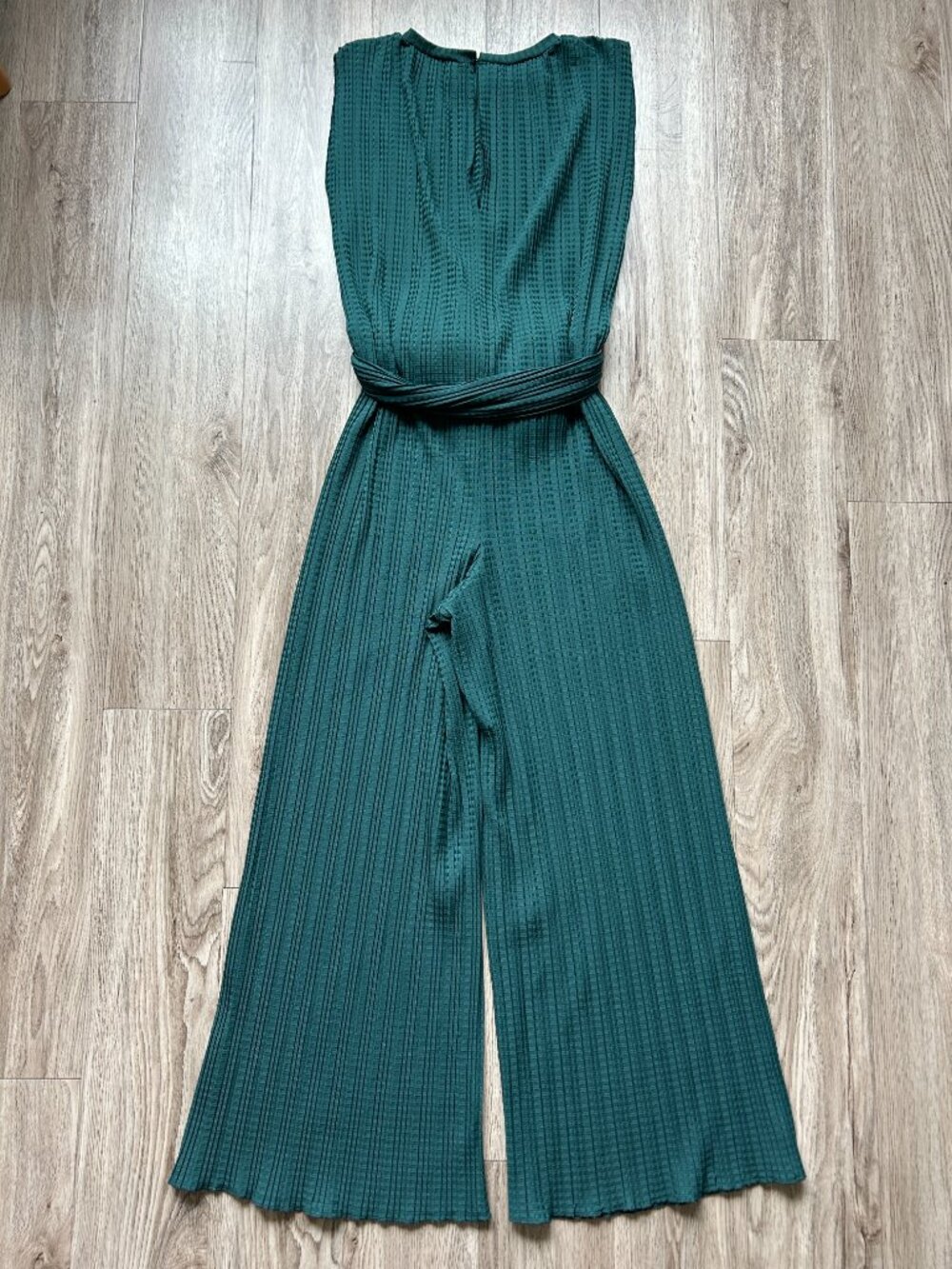Zara Wide Leg Waffle Belted Forest Green Jumpsuit Size M - Picture 6 of 6